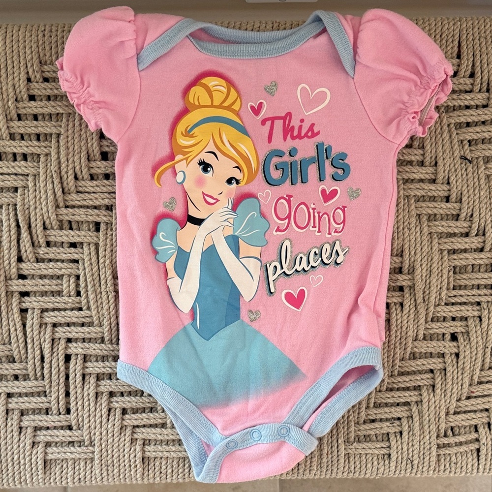Disney Baby Cinderella One Piece Pink Puff Sleeve Bodysuit 3-6M Princess